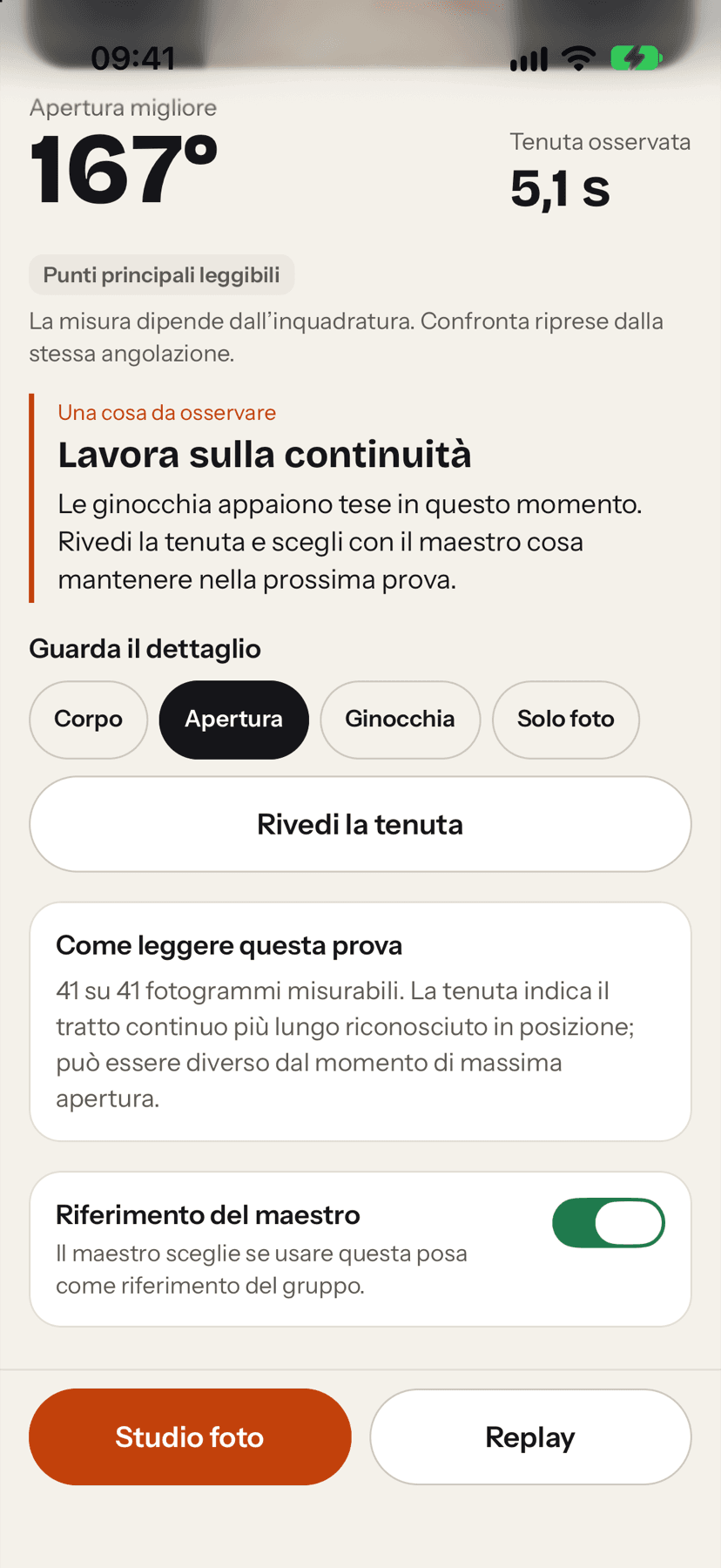 Il risultato di una prova con l'interruttore Riferimento del maestro acceso